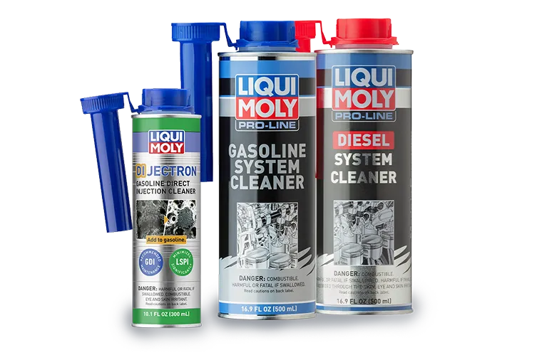 Drei LIQUI MOLY Kraftstoff-Additive für Benzin- und Dieselsysteme.
